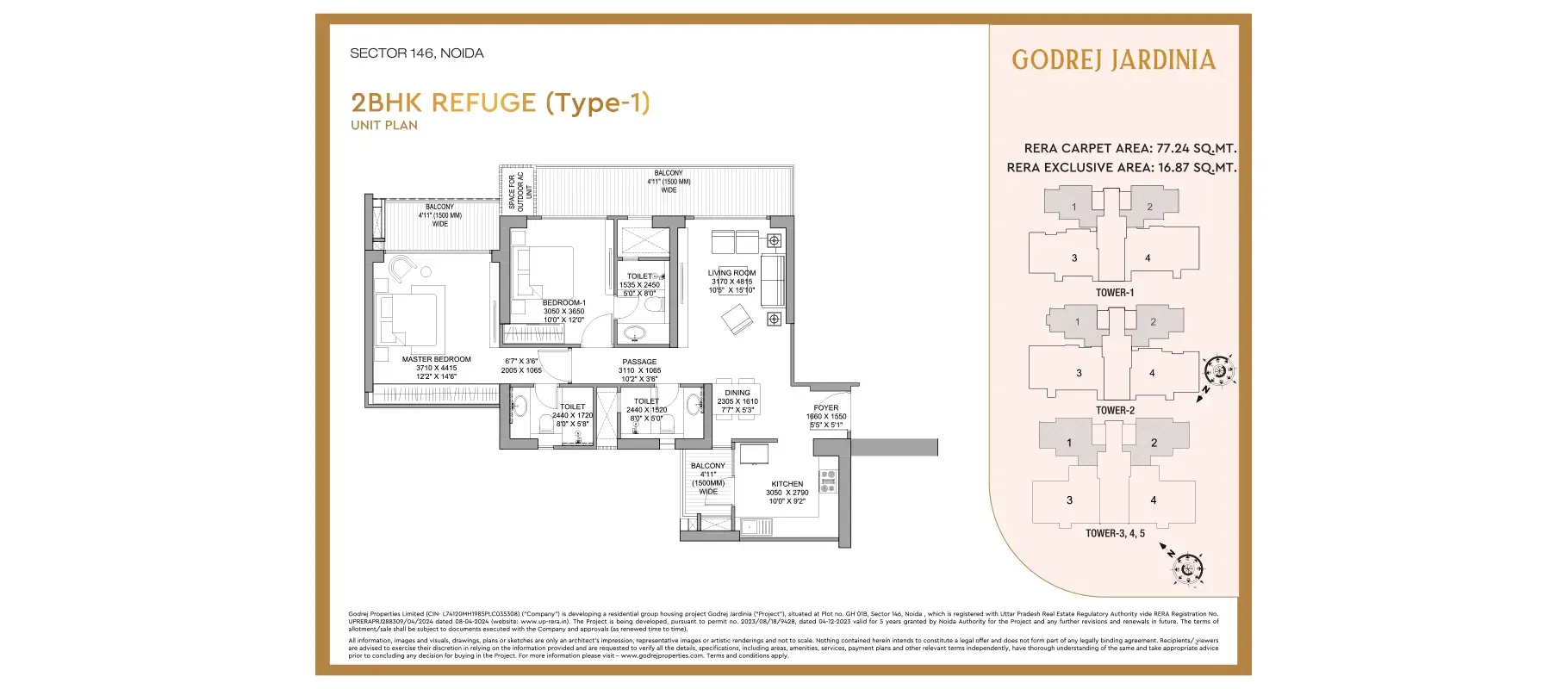 2BHK Refuge (Type-1) floor plan, Godrej Jardinia