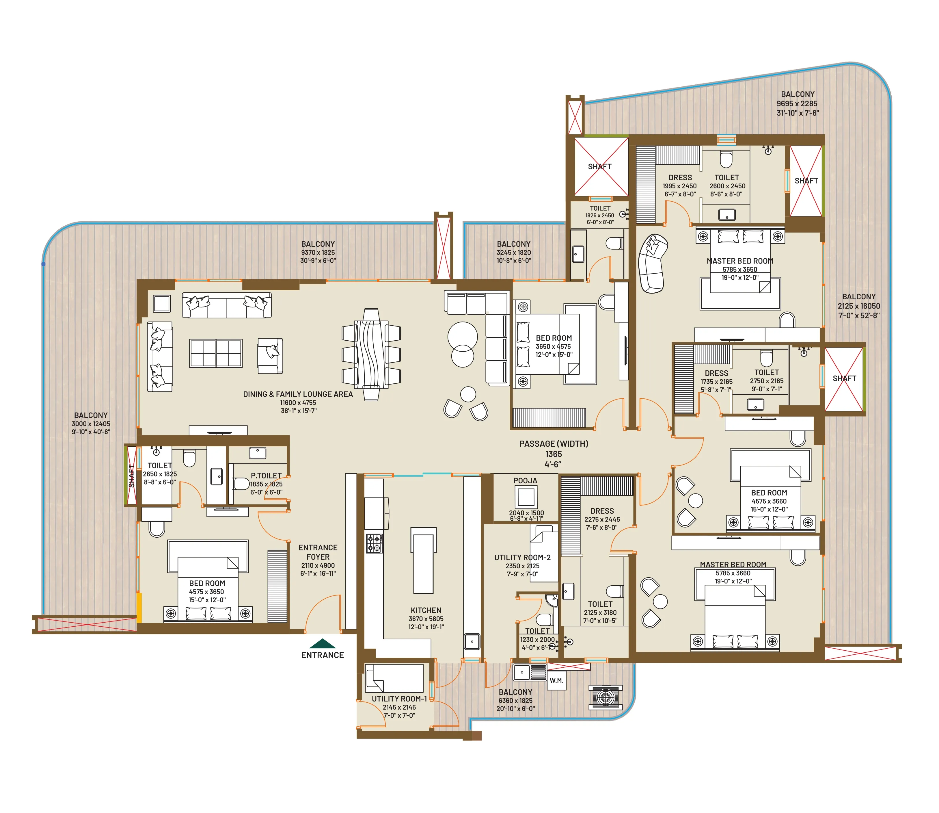 Type A Gold, 5 BHK + 5T + U (5,094 sq. ft.) floor plan, Jade County
