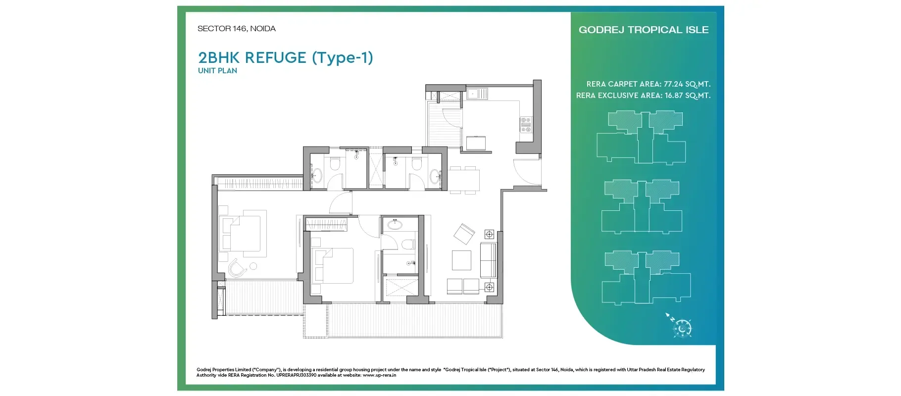 2BHK Refuge (Type-1) floor plan, Godrej Tropical Isle