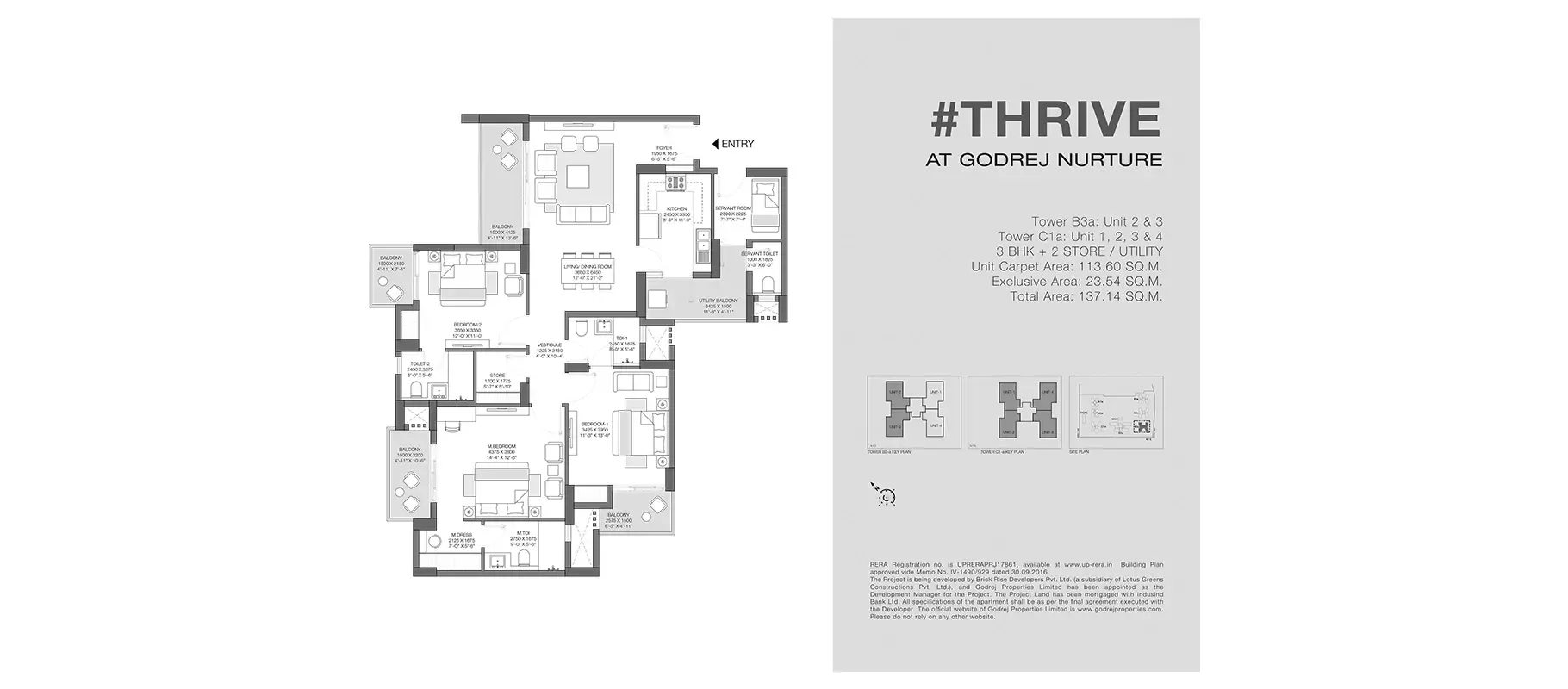 3 BHK floor plan, Godrej Nurture