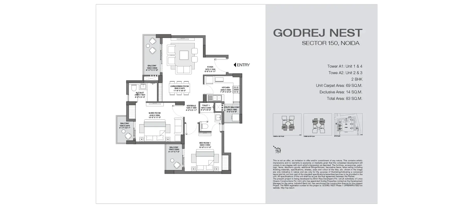 2 BHK floor plan, Godrej Nest