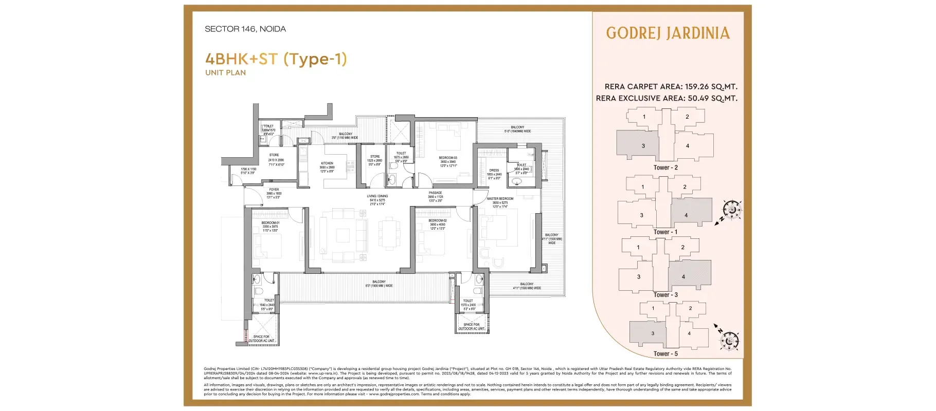 4BHK+ST (Type-1) floor plan, Godrej Jardinia