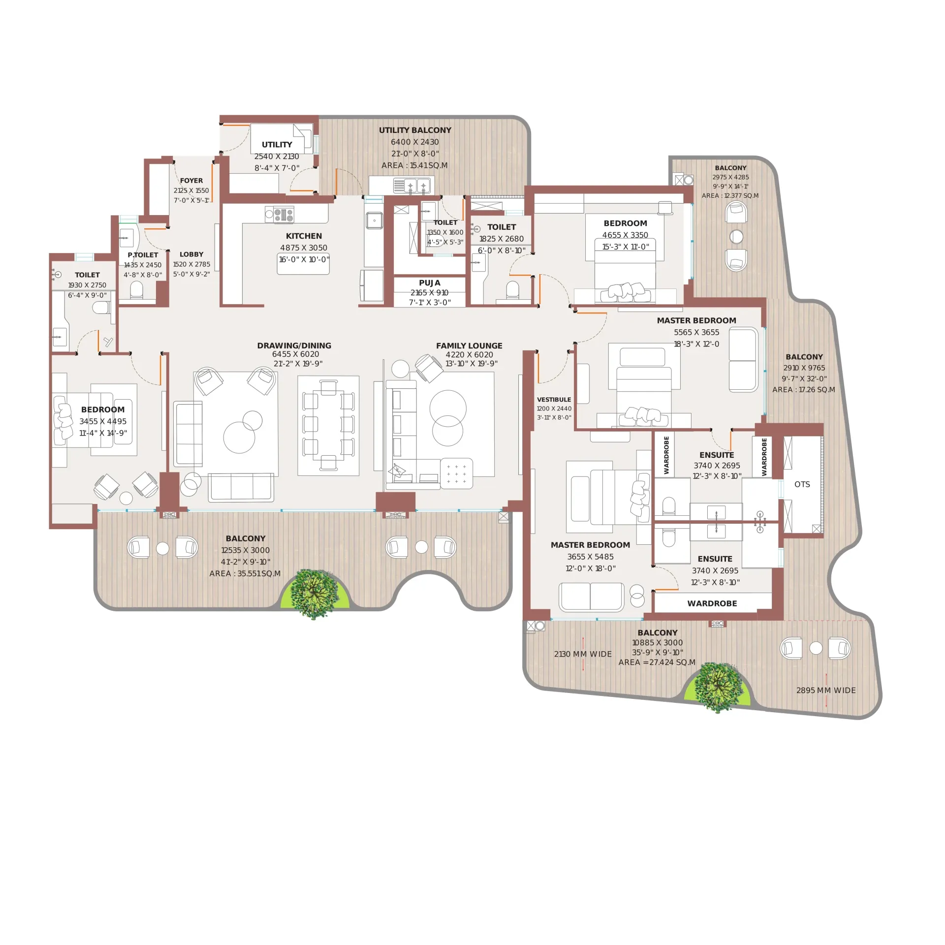 Tower C, 4 BHK + 5T + Utility (4,077 sq. ft. super area) floor plan, Clove County