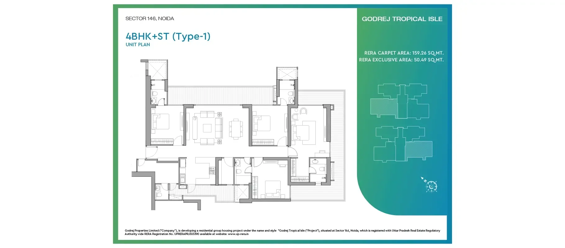 4BHK+ST (Type-1) floor plan, Godrej Tropical Isle