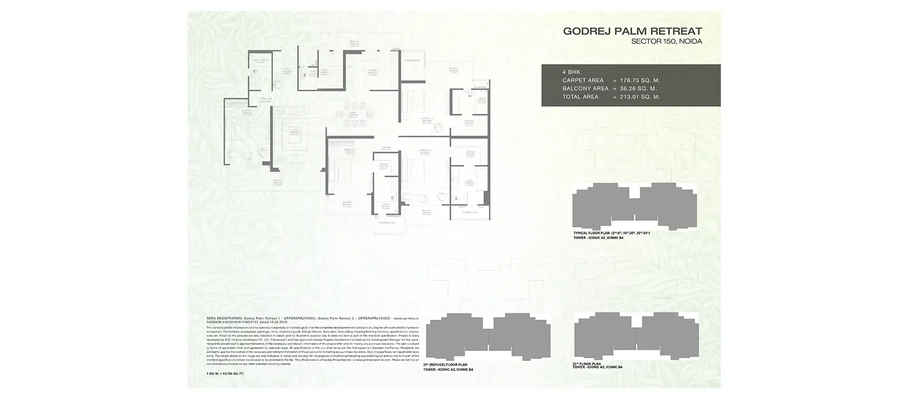 4 BHK floor plan, Godrej Palm Retreat