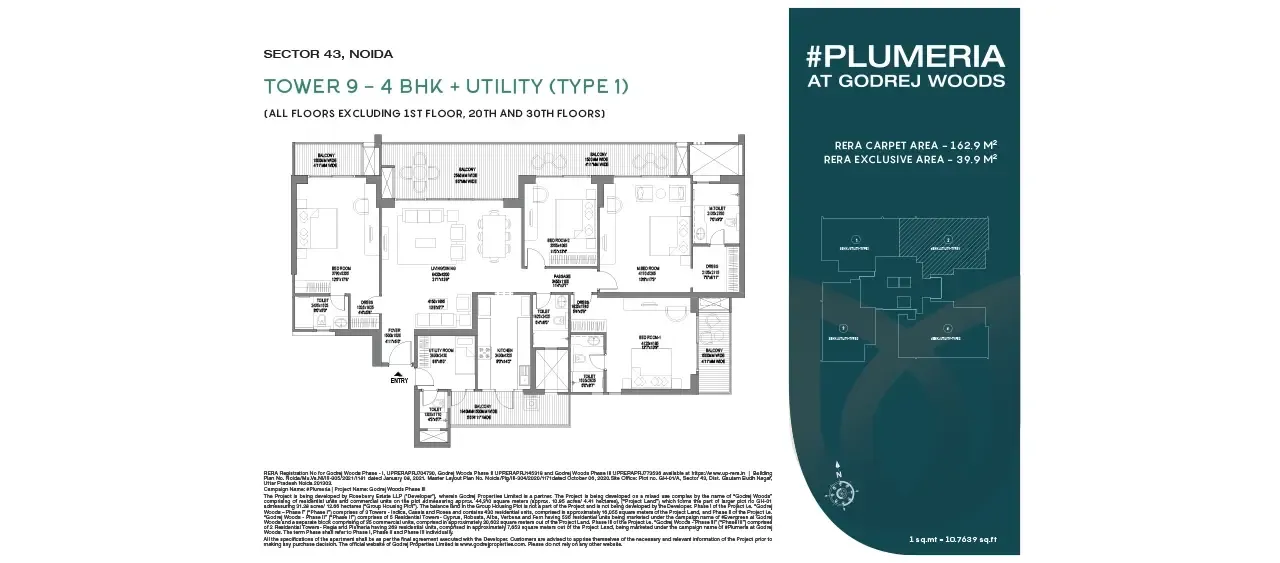 Unit Plan 4+ BHK floor plan, Godrej Woods