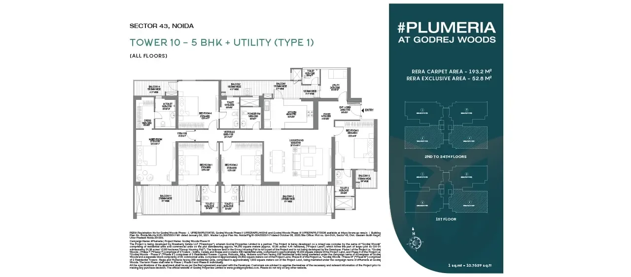 Unit Plan 4+ BHK floor plan, Godrej Woods